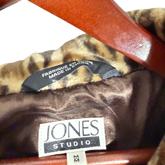 Jones Studio Tiered Faux Fur Coat Leopard Print Brown Mob Wife Glam M - Picture 5 of 11